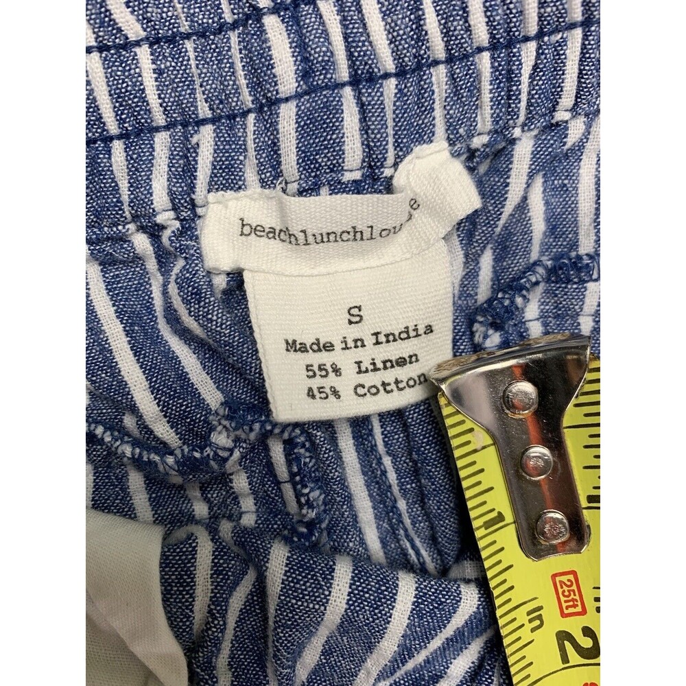 Beach Lunch Lounge Linen Blend Pants Small Pull-On Cropped Striped Blue White - Picture 3 of 8